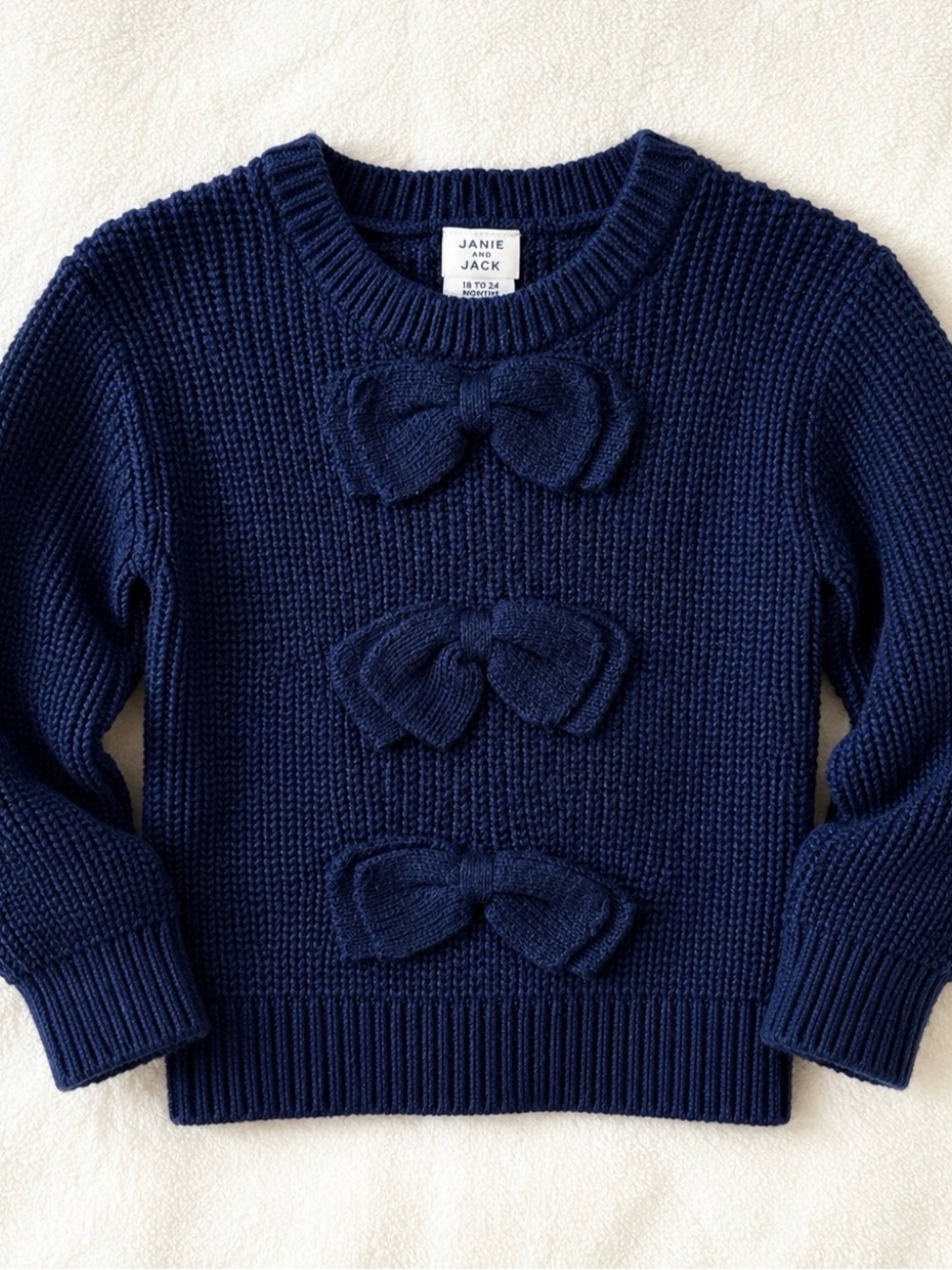 Janie and Jack Girls Navy Triple Bow Knit Sweater Size 18-24 Months